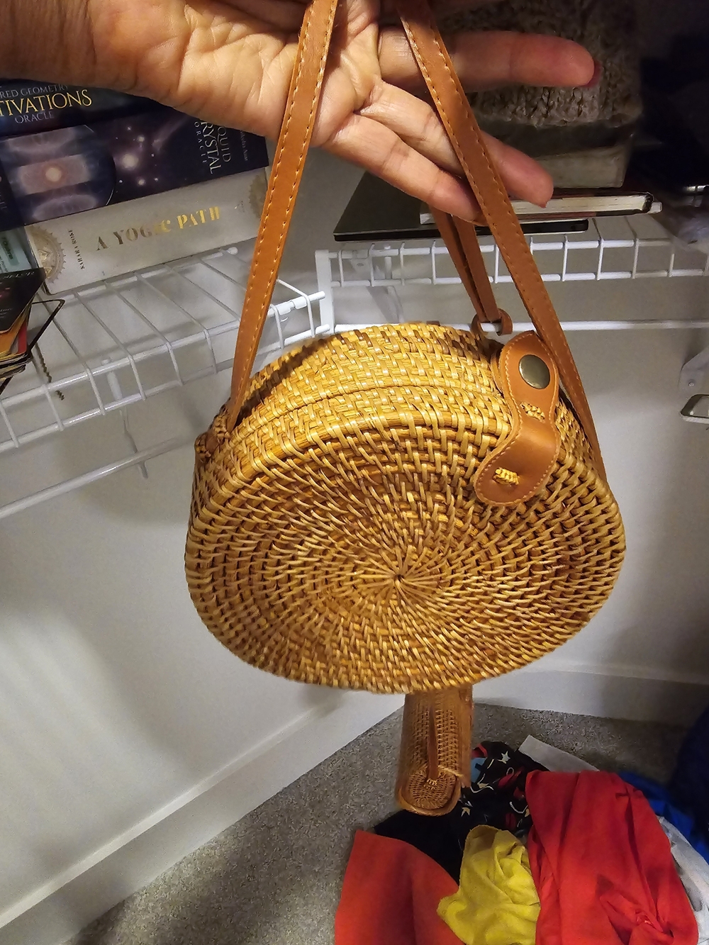 Woven Round Straw Crossbody Bag in Tan